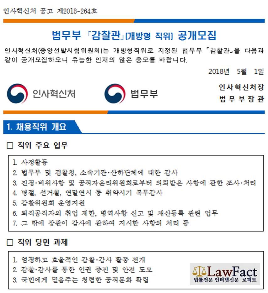 법무부 감찰관 공개모집 공고문 발췌 편집